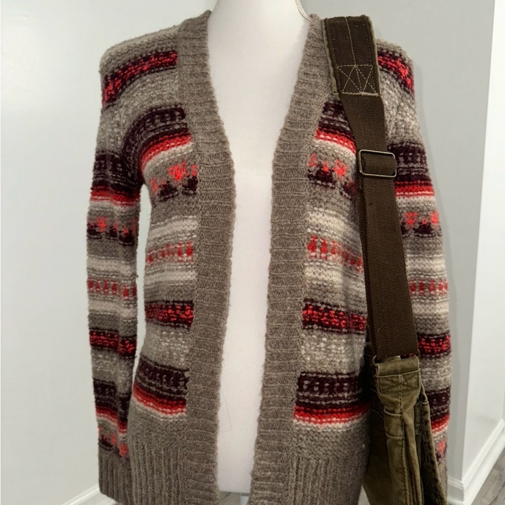 Hollister XS Open Front Striped Cardigan Taupe Rust Cozy Boho Sweater